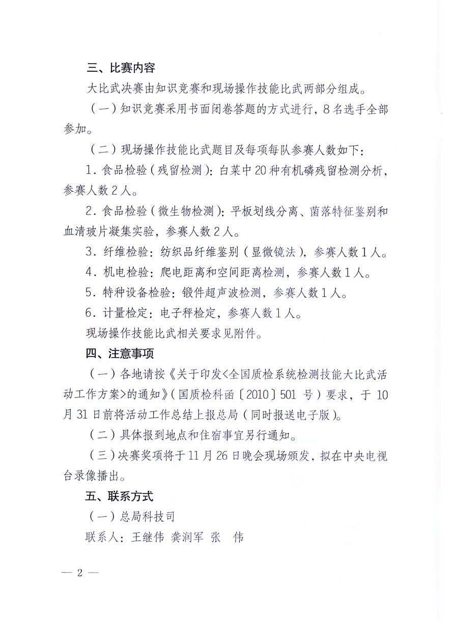 國家質(zhì)量監(jiān)督檢驗檢疫總局《關于舉辦全國質(zhì)檢系統(tǒng)檢測技能大比武決賽的通知》